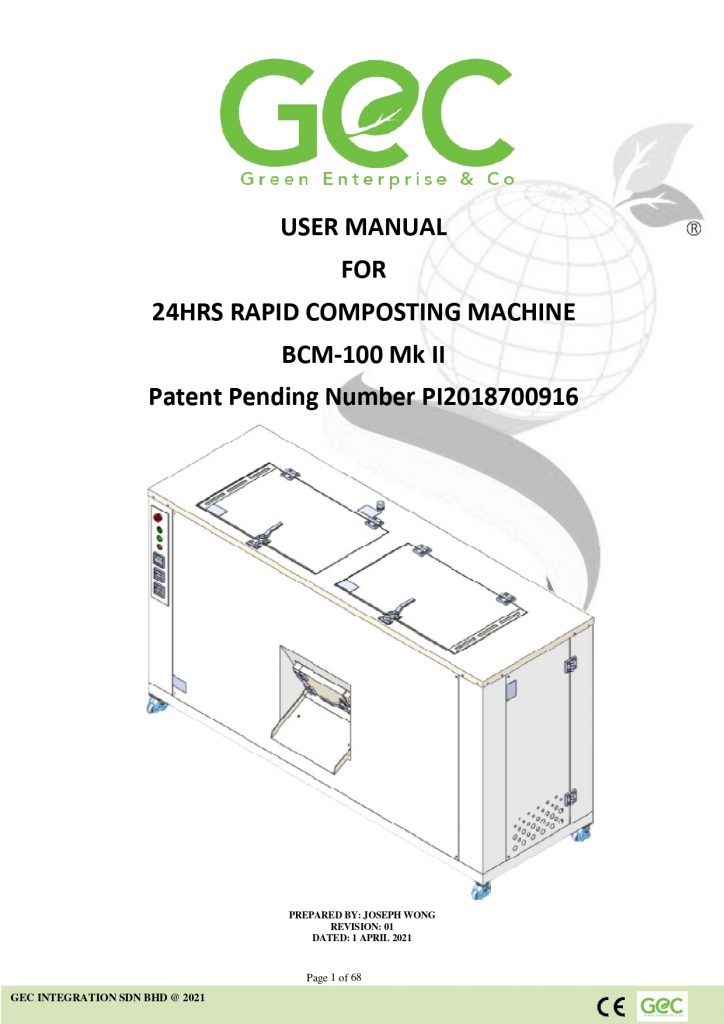 GEC Composting Machine | Composting Machine User Manual - bcm100 mk2 rev00_page-0001
