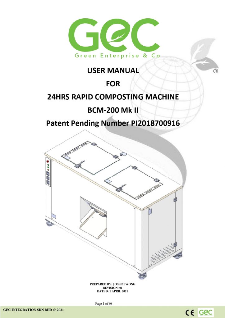 GEC Composting Machine | Composting Machine User Manual - bcm200 mk2 rev00_page-0001
