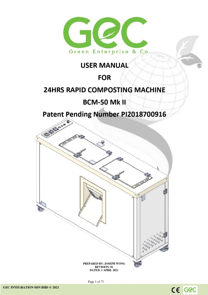 GEC Composting Machine | Composting Machine User Manual - bcm50 mk2 rev00_page-0001